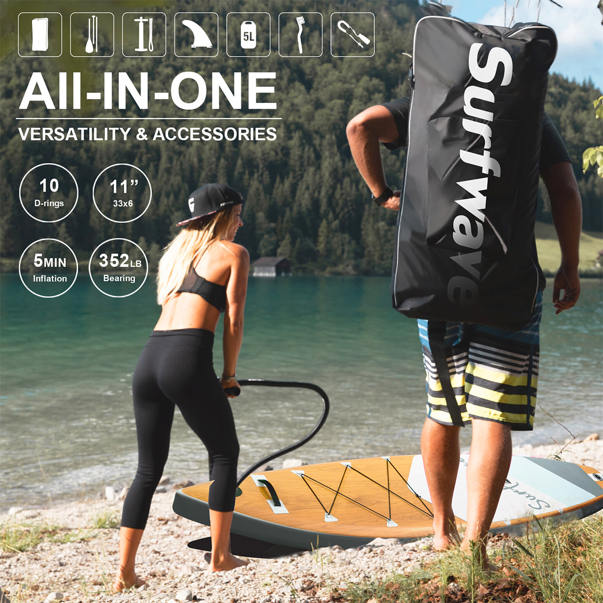 Inflatable Stand Up Paddle Board 11'X34"X6" With Accessories Water Sports Dark Grey Anti Slip Garden & Outdoor American Design,Beach Multifunctional Pvc