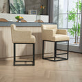 Coolmore Counter Height Bar Stools Set Of 2, Modern Barrel Bar Stool With Backrest And Arms, Black Metal Frames, Upholstered Bar Stools For Kitchen Island, Pub, Club Khaki Foam Pu Leather