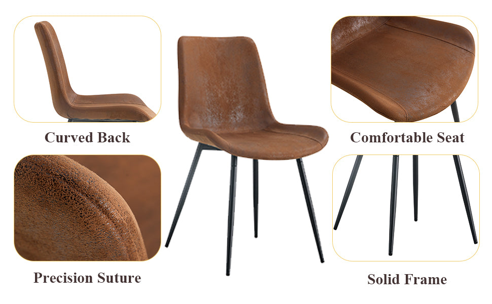 Table And Chair Set.67"X36" Wood Textured Mdf Dining Table Set With 4 Brown Suede Chairs.Mdf Sticker,Wood Colored Texture Sticker,Brown Armless Dining Chair,Suitable For Kitchen,Dining Room,Etc.