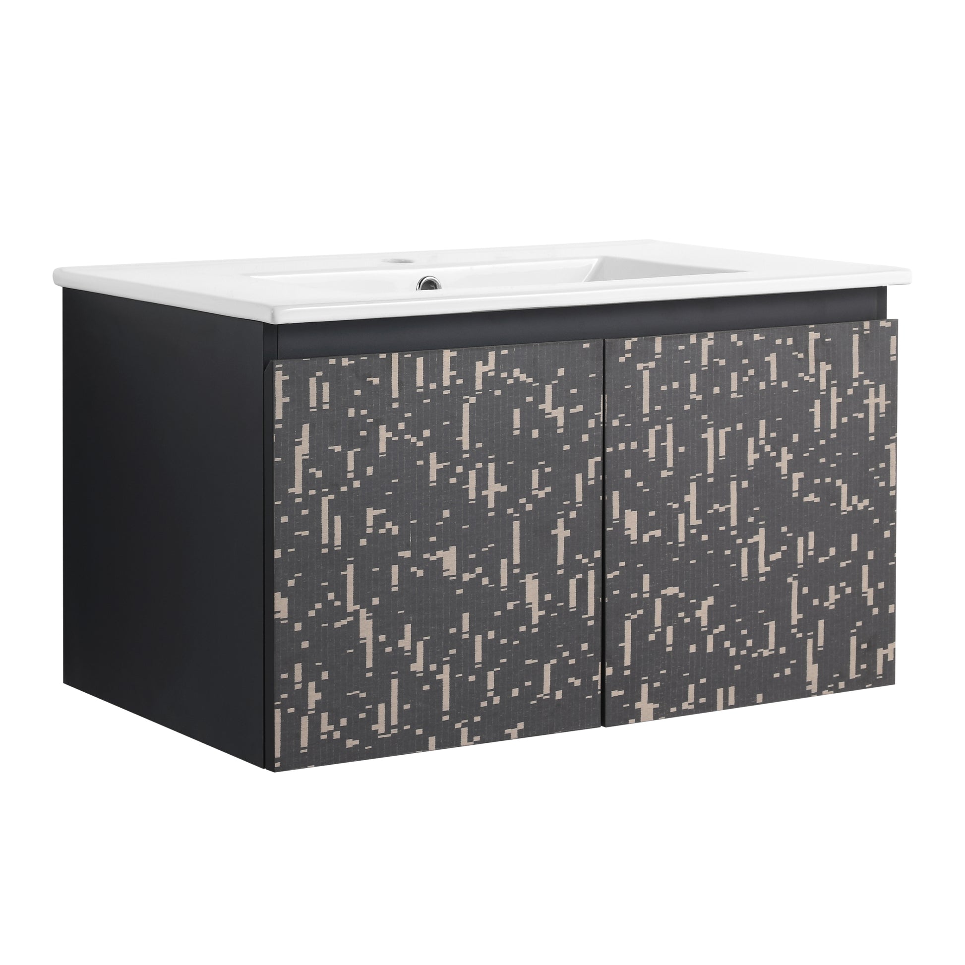 30'' Floating Wall Mounted Bathroom Vanity With Ceramics Sink & Soft Close Cabinet Door, Kd Package Black Bathroom Modern Plywood