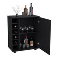 Wick Bar Cart With Integrated Wine Storage, Spacious Cabinet And Smooth Rollers Black Dining Room Modern Particle Board Engineered Wood