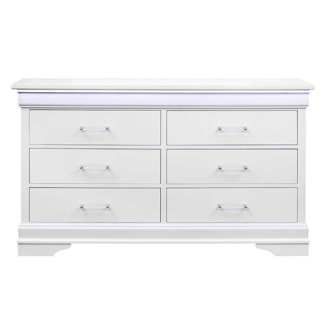 Charlston White Dresser With Led White Solid Wood Mdf