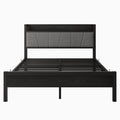 Queen Size Bed Frame, Storage Headboard With Charging Station, Solid And Stable, Noise Free, No Box Spring Needed, Easy Assembly Box Spring Not Required Queen Black Iron Bedroom Bed Frame Metal & Wood