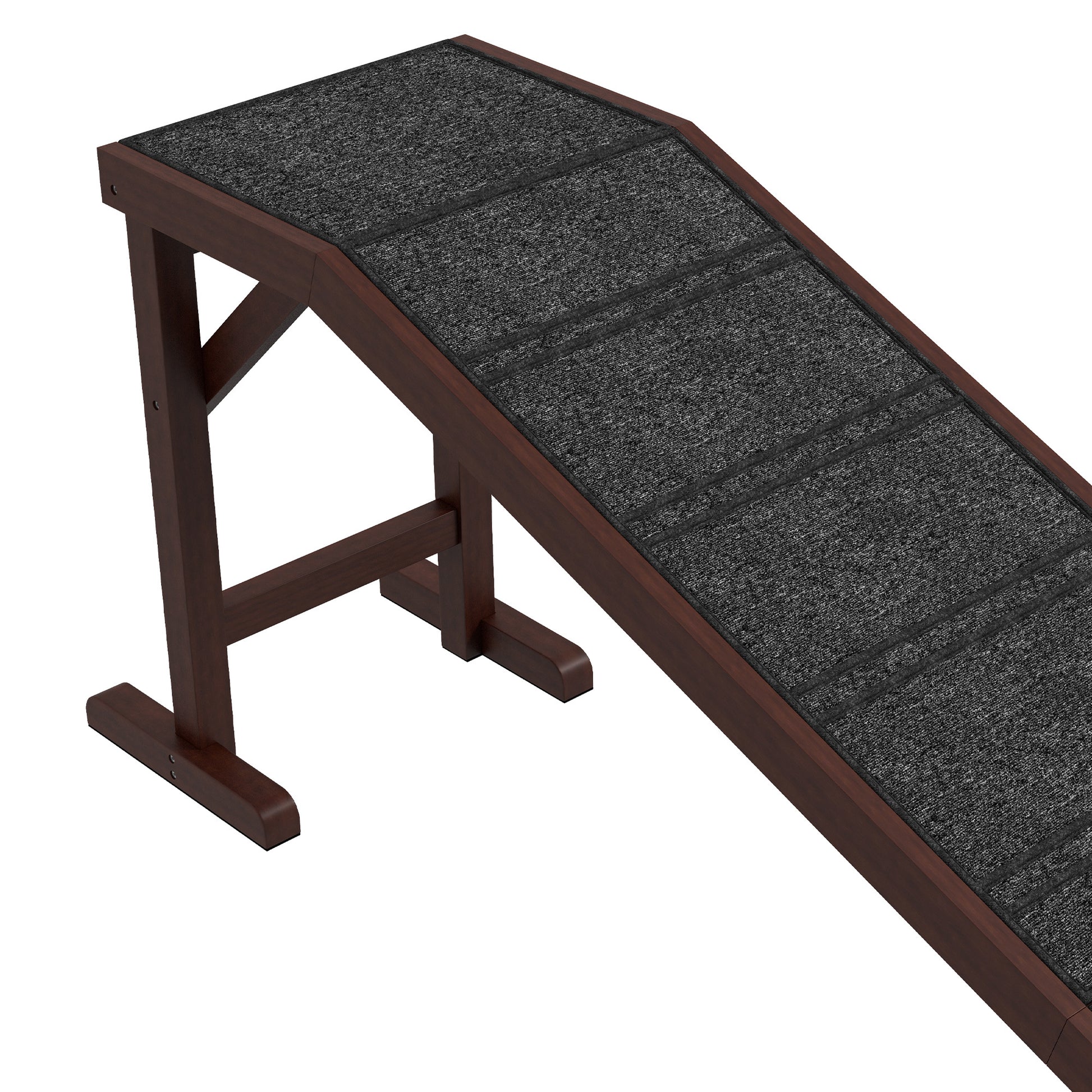 Pawhut Dog Ramp For Bed, Pet Ramp For Dogs With Non Slip Carpet And Top Platform, 74" X 16" X 25", Brown Brown Wood