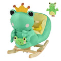 Qaba Kids Ride On Rocking Horse Toy Frog Style Rocker With Fun Music, Seat Belt & Soft Plush Fabric Hand Puppet For Children 18 36 Months Green Plush