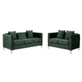 Joel Modern 2 Piece Sofa And Loveseat Living Room Set, Tufted Green Velvet Green Wood Fabric 5 Seat