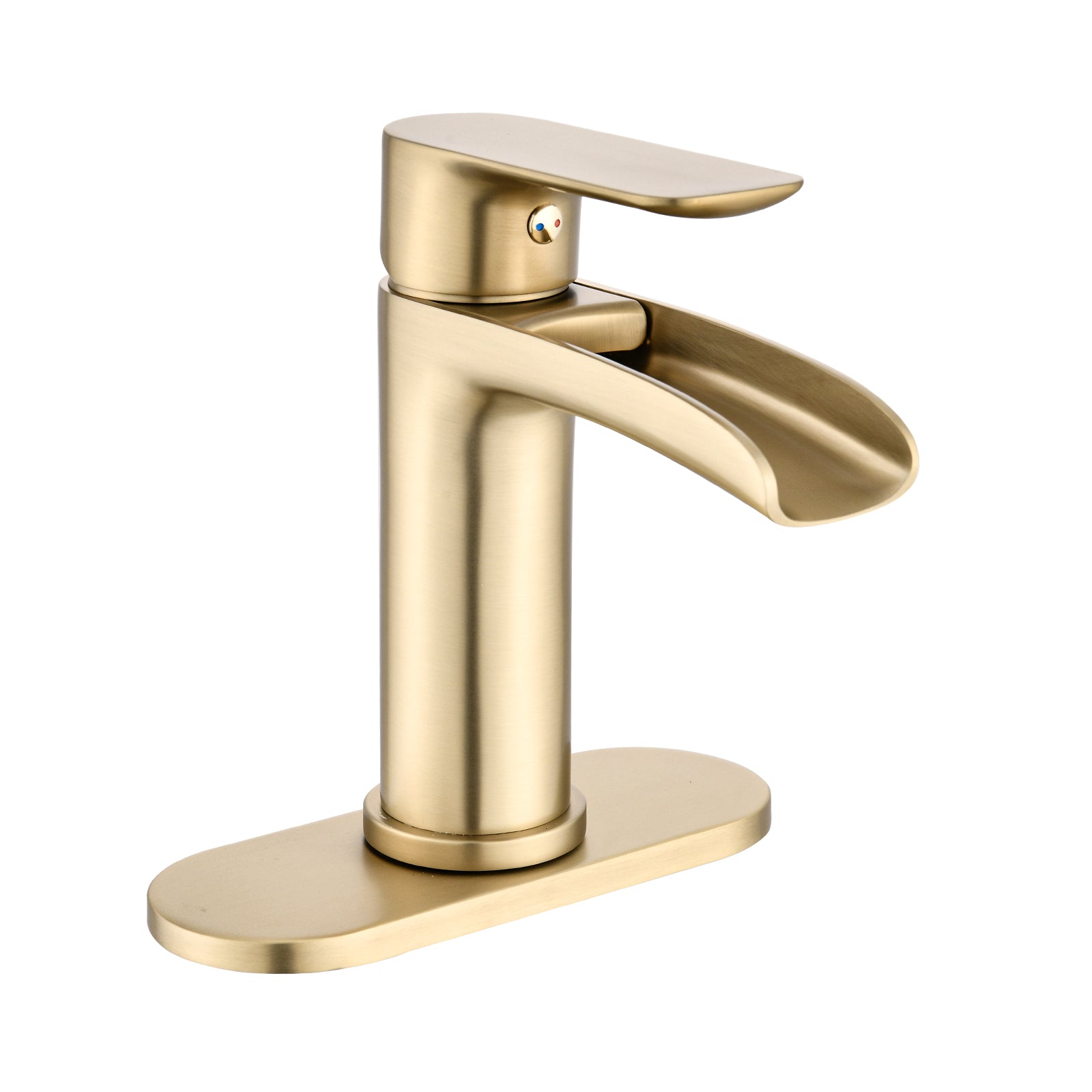 Waterfall Bathroom Faucet Single Handle Bathroom Sink Faucets 1 Or 3 Hole Solid Vanity Faucet With Deck Plate & Overflow Pop Up Drain Brushed Nickel One Brushed Gold Bathroom Gold Brass