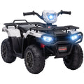 Aosom 12V Ride On Atv For Kids, Kids Electric 4 Wheeler With Headlight, Music, Mp3, Treaded Tires, Battery Powered Kids Quad For Toddler, White White Plastic