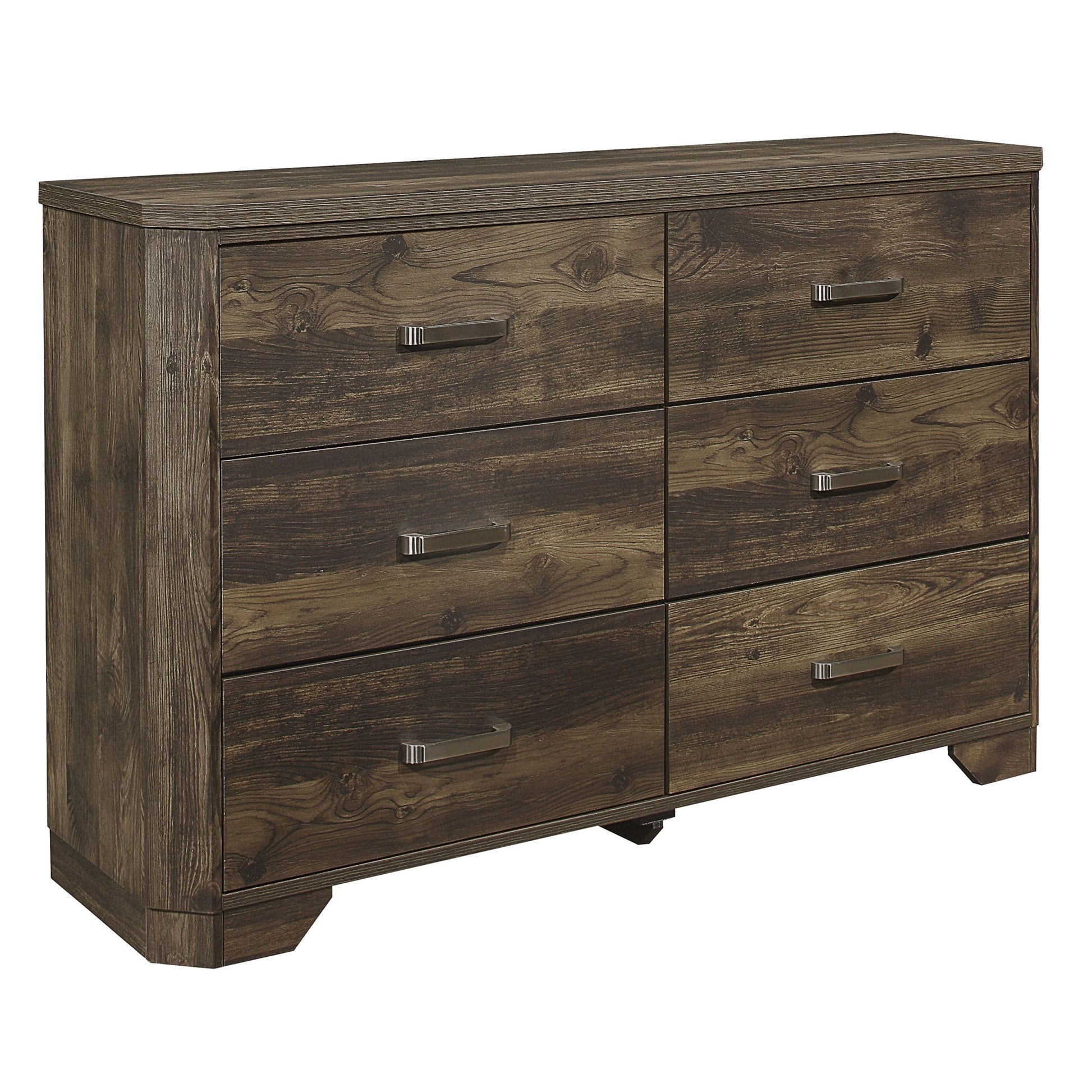 Rustic Brown Finish Dresser With Storage Drawers Clipped Corners Transitional Style Wooden Bedroom Furniture 1Pc Brown Bedroom Transitional Wood