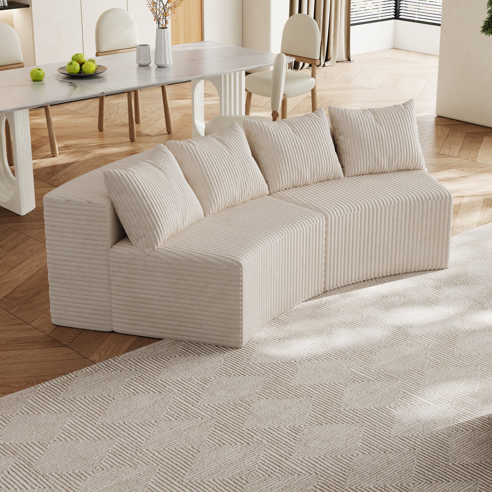 Corduroy Curved Sectional Sofa With Four Pillows,Curved Symmetrical Modular Semi Circular Sofa Sectional For Bedroom, Living Room, Office For Leisure Or Nap, Reading Room, And Lobby Two Modules