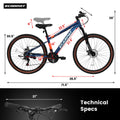 A27302 27 Inch Wheel Mountain Bike, 21 Speed Disc Brake Trigger Transmission, Aluminum Frame Unisex Mountain Bike Blue Aluminium