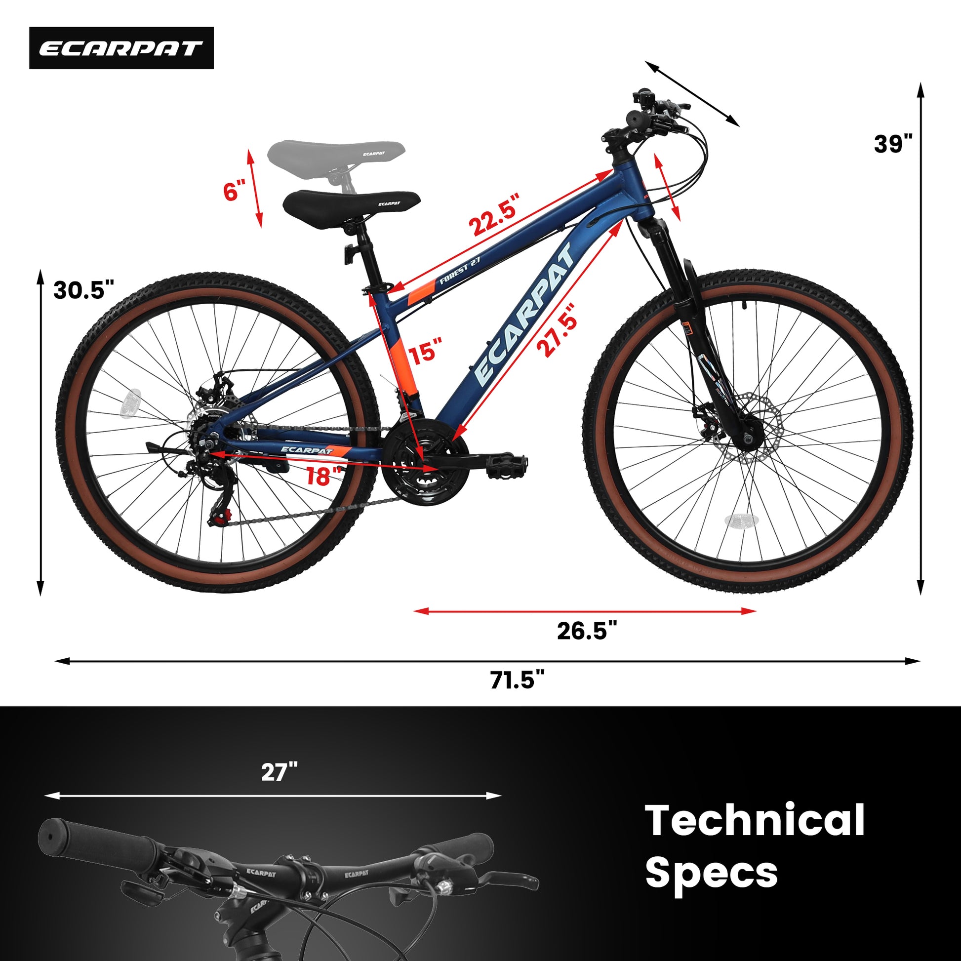 A27302 27 Inch Wheel Mountain Bike, 21 Speed Disc Brake Trigger Transmission, Aluminum Frame Unisex Mountain Bike Blue Aluminium