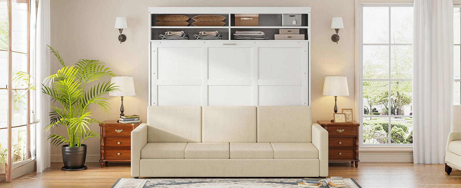 Queen Size Murphy Bed Wall Bed With Sofa,White Queen White Mdf Lvl