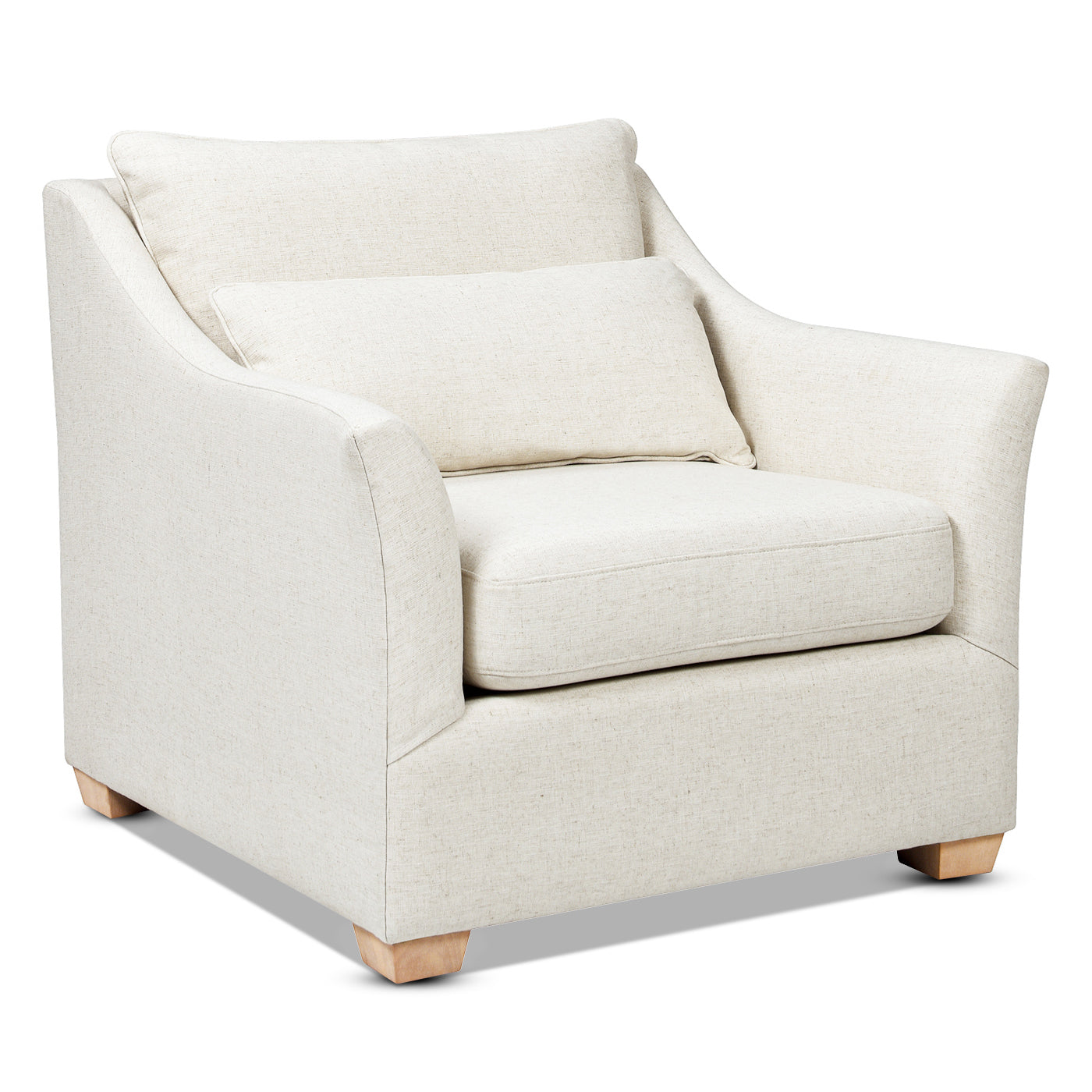 Ada 38" Flared Arm Contemporary Armchair With Lumbar Pillow, Flax White Linen White Foam Linen