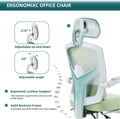 Retractable Footrest Ergonomic Swivel Office Chair With Lumbar Support Pillow And Padded Armrests, Green Green Metal