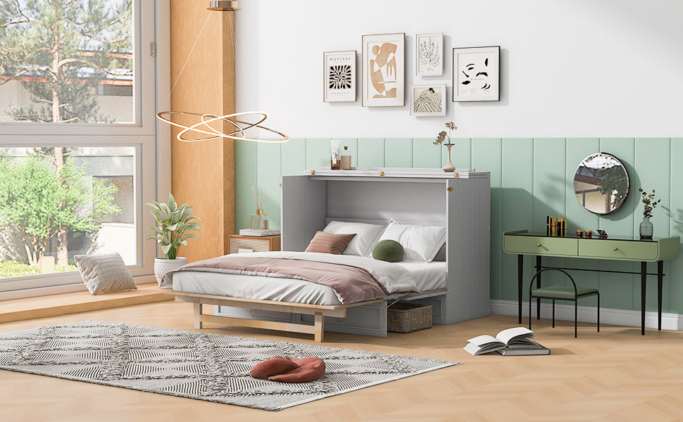 Queen Murphy Bed With Large Drawers,White Queen White Plywood