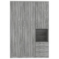 2 Doors Wooden Wardrobe Storage For Bedroom, With Shelves And 3 Drawers, Gray Gray Particle Board