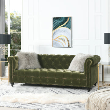 Alto 88" Tufted Chesterfield Sofa, Olive Green Performance Velvet Green Foam Velvet 3 Seat