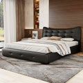 Modern Pu Upholstered Queen Bed With Ergonomic Wingback Headboard, No Box Spring Needed, Black Box Spring Not Required Queen Black Composite Bedroom Contemporary Bed Frame Pu,Upholstered