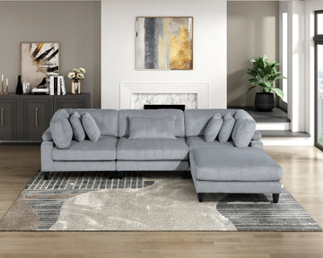 Living Room Furniture 4 Piece Modular Sectional Sofa Set Gray Corduroy Soft Cushion Pillows Solid Wood Legs Gray Corduroy Wood Primary Living Space Contemporary,Modern Modular Plywood,Solid Wood 4
