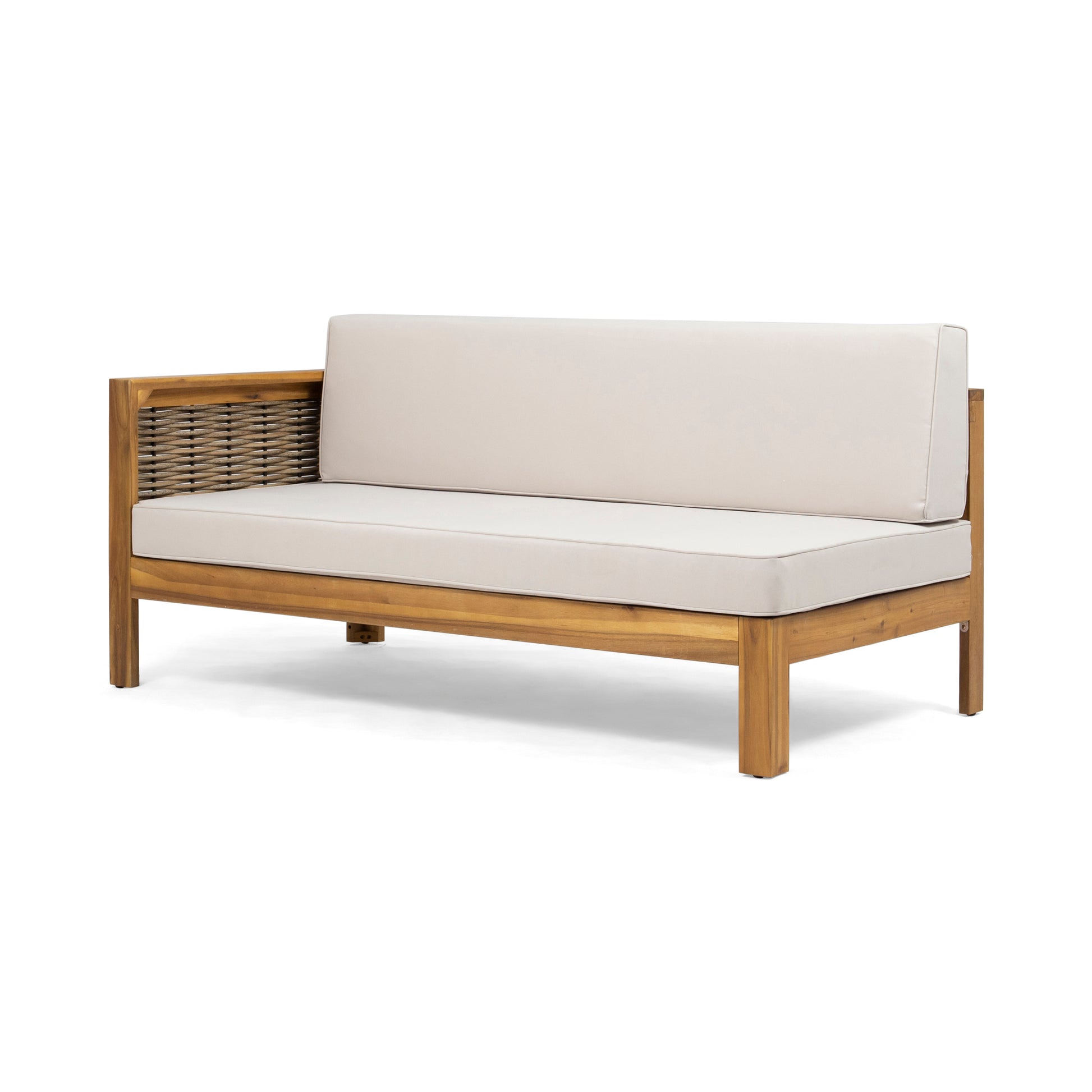 Linwood 3 Piece Wood And Pe Rattan Coversation Sectional Seating Set, Beige Beige Acacia Wood