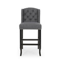 Vienna Contemporary Fabric Tufted Wingback 31 Inch Counter Stools, Set Of 2, Charcoal And Dark Brown Charcoal Fabric