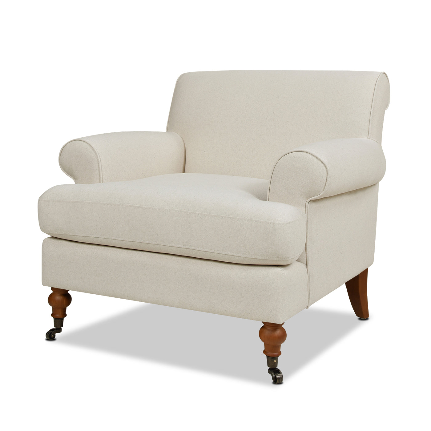 Alana 38" Lawson Accent Arm Chair Metal Casters, Light Beige Linen Beige Foam Linen