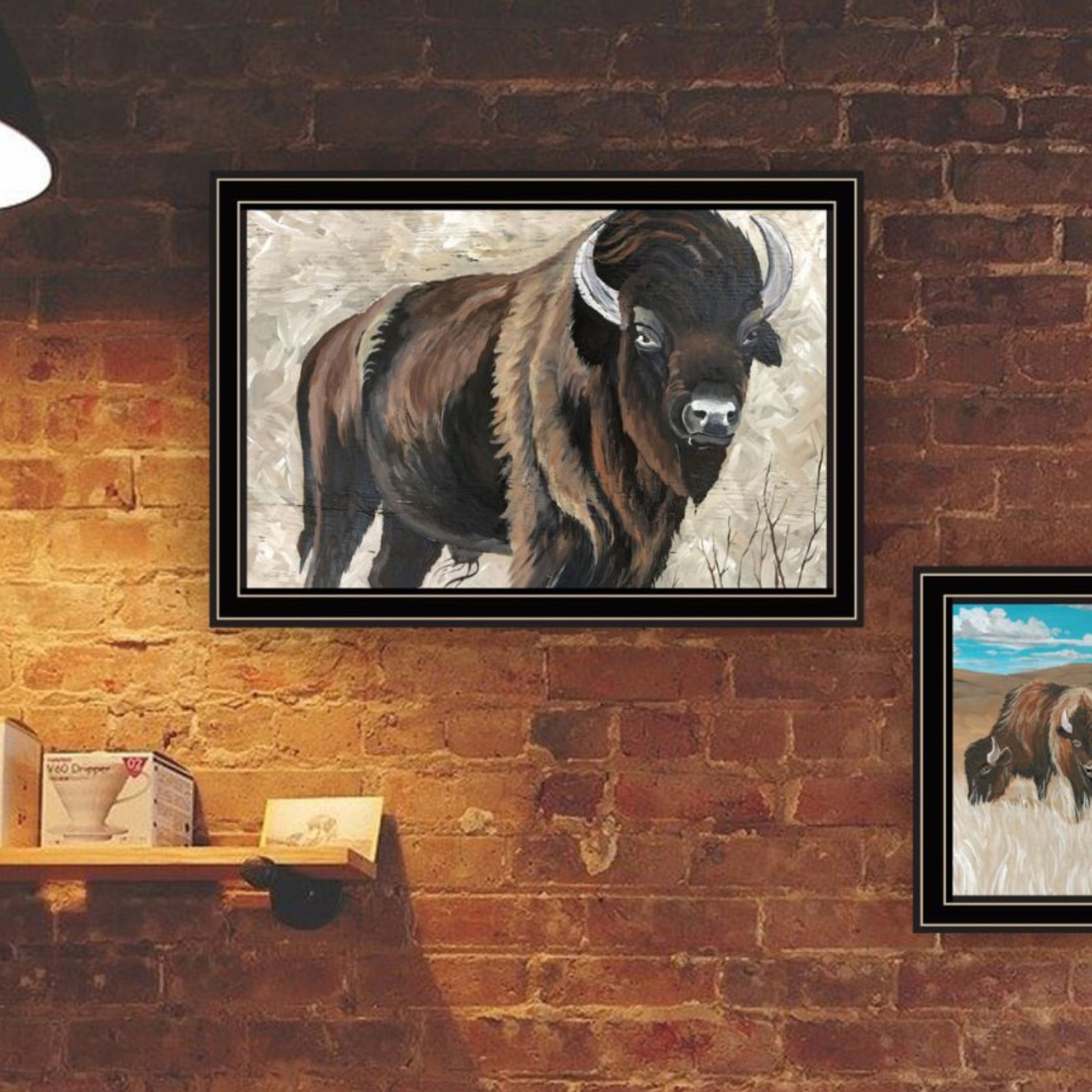 "The Boss Of The Bison Herd" Framed Wall Art For Living Room, Wall Art Print For Home Decor, Bedroom Wall Art By Cindy Jacobs Multicolor Wood Paper