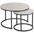 Homcom Round Nesting Tables Set Of 2, Stacking Coffee Table Set With Metal Frame For Living Room, Grey Grey Mdf