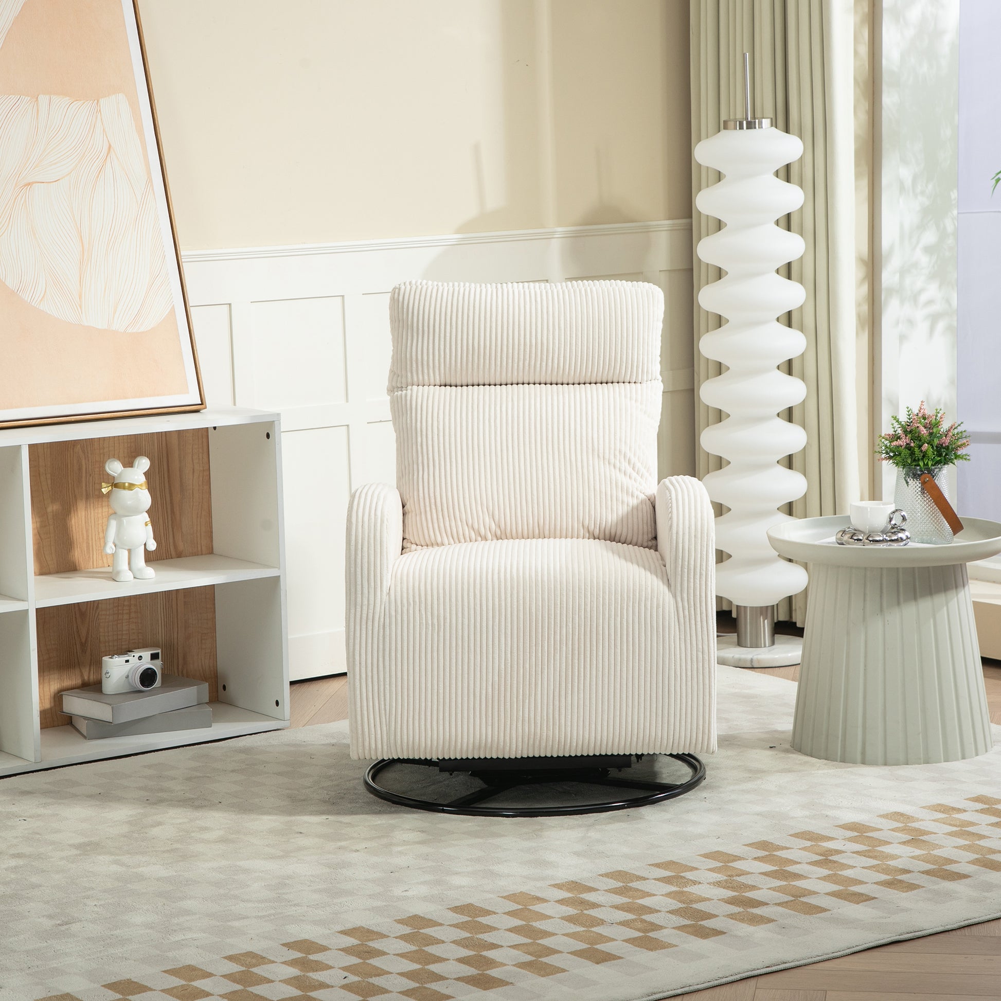 Jiada Upholstered Swivel Glider.Flannel Fabric.Rocking Chair For Nursery In Beige.Modern Style One Left Bag Beige Primary Living Space Foam Fabric Metal