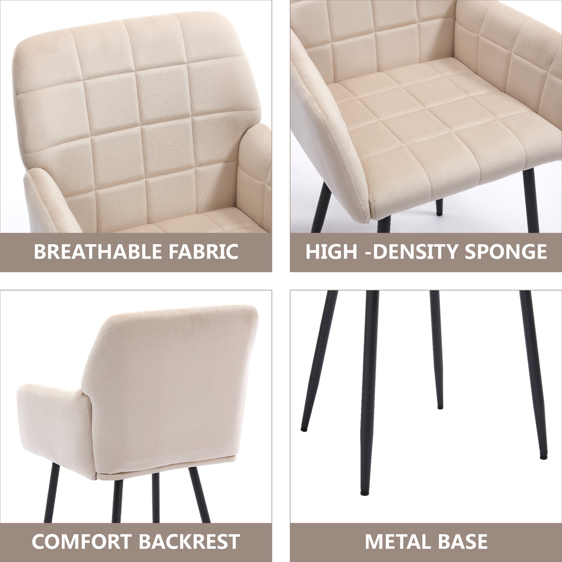 Dining Chairs Set Of 2, Upholstered Kitchen Chairs With Comfortable Seat, Velvet Dining Chairs With Armrests, Easy To Assemble And Clean, For Dining Room, Kitchen, Living Room, Cream Color Cream