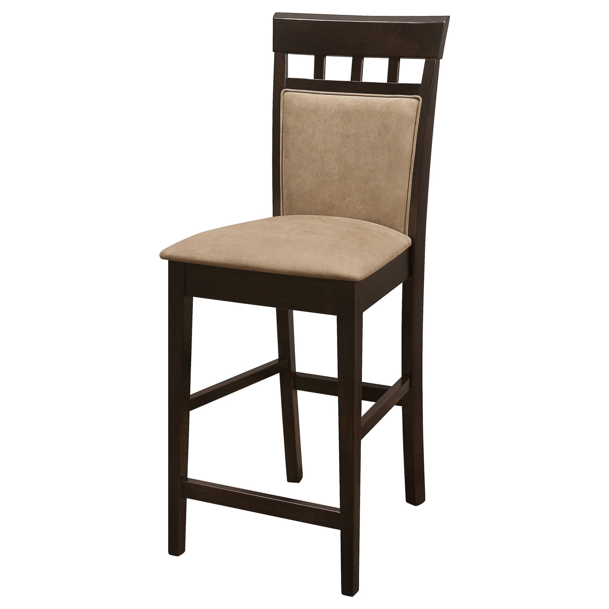 Upholstered Panel Back Counter Height Stool With Fabric Seat, Brown & Beige, Set Of 2 Brown Beige Wood Fabric