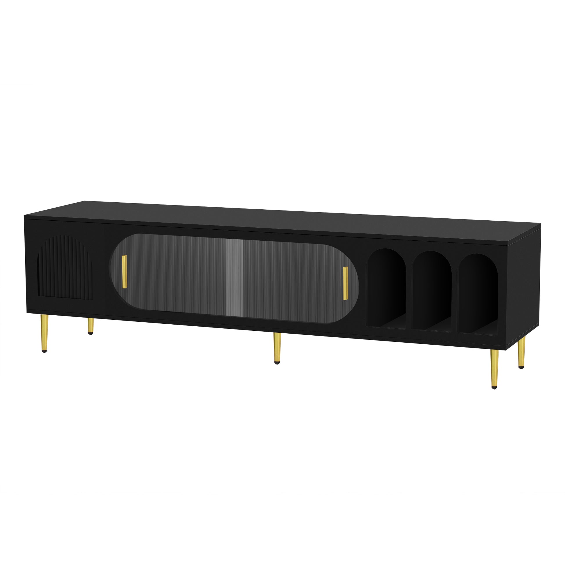 Modern Tv Stand For Up To 70 Inch Tv, Entertainment Center Tv Media Console Table, With 3 Shelves And 2 Cabinets, Tv Console Cabinet Furniture For Living Room Old Sku: Wf314645Aab Black 60 69 Inches Mdf