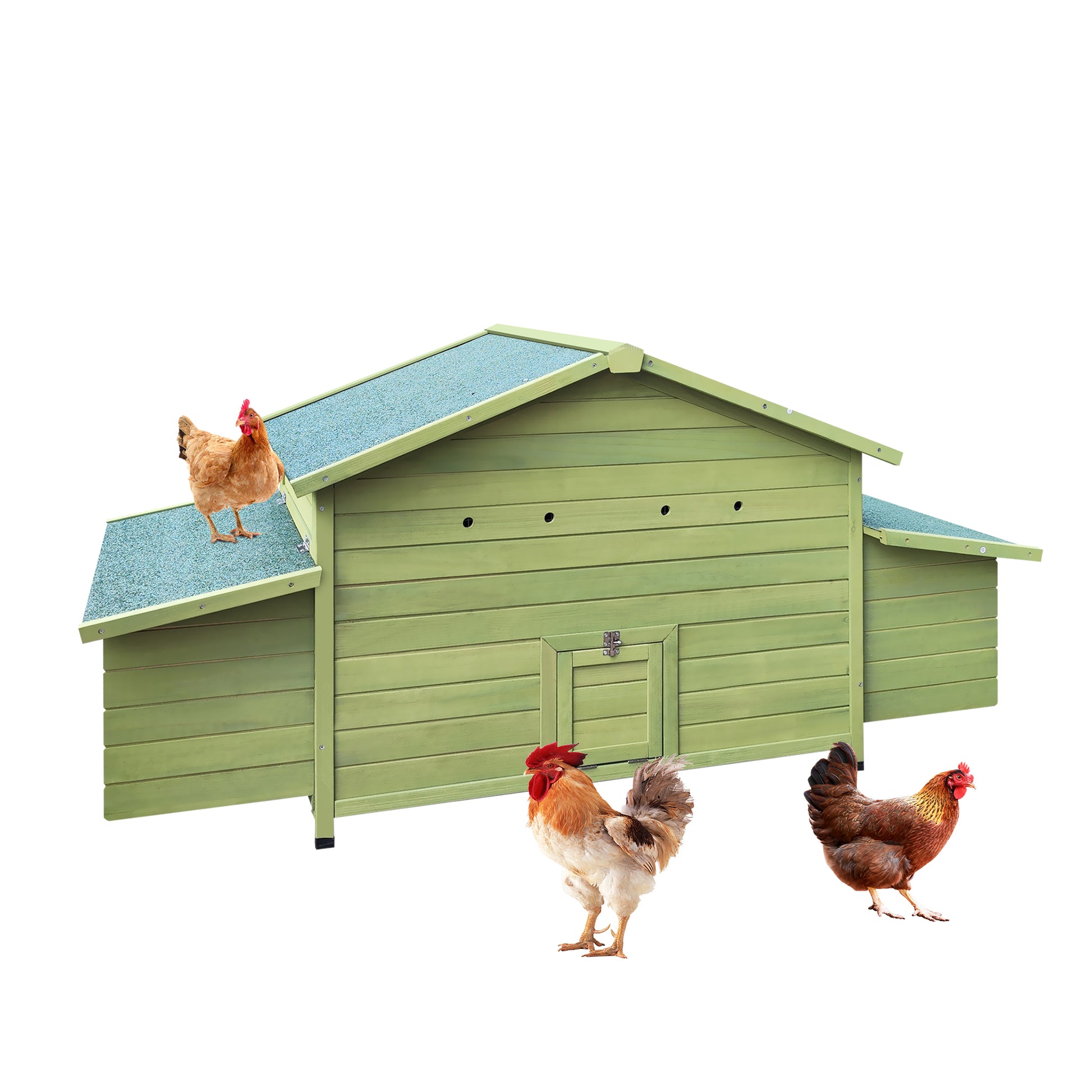 Wooden Chicken Coop Hen House Poultry Cage With 2 Sides Large Nesting Boxes,2 Free Range Doors Green Wood