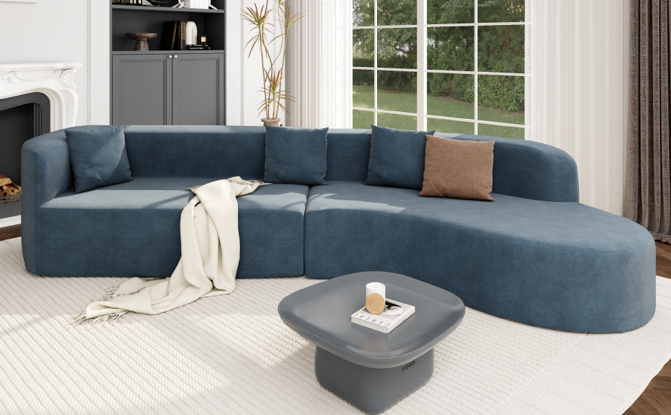 Modern Large 2 Piece Sectional Sofa With 3 Pillows,For Living Room, Bedroom Blue Polyester 2 Seat