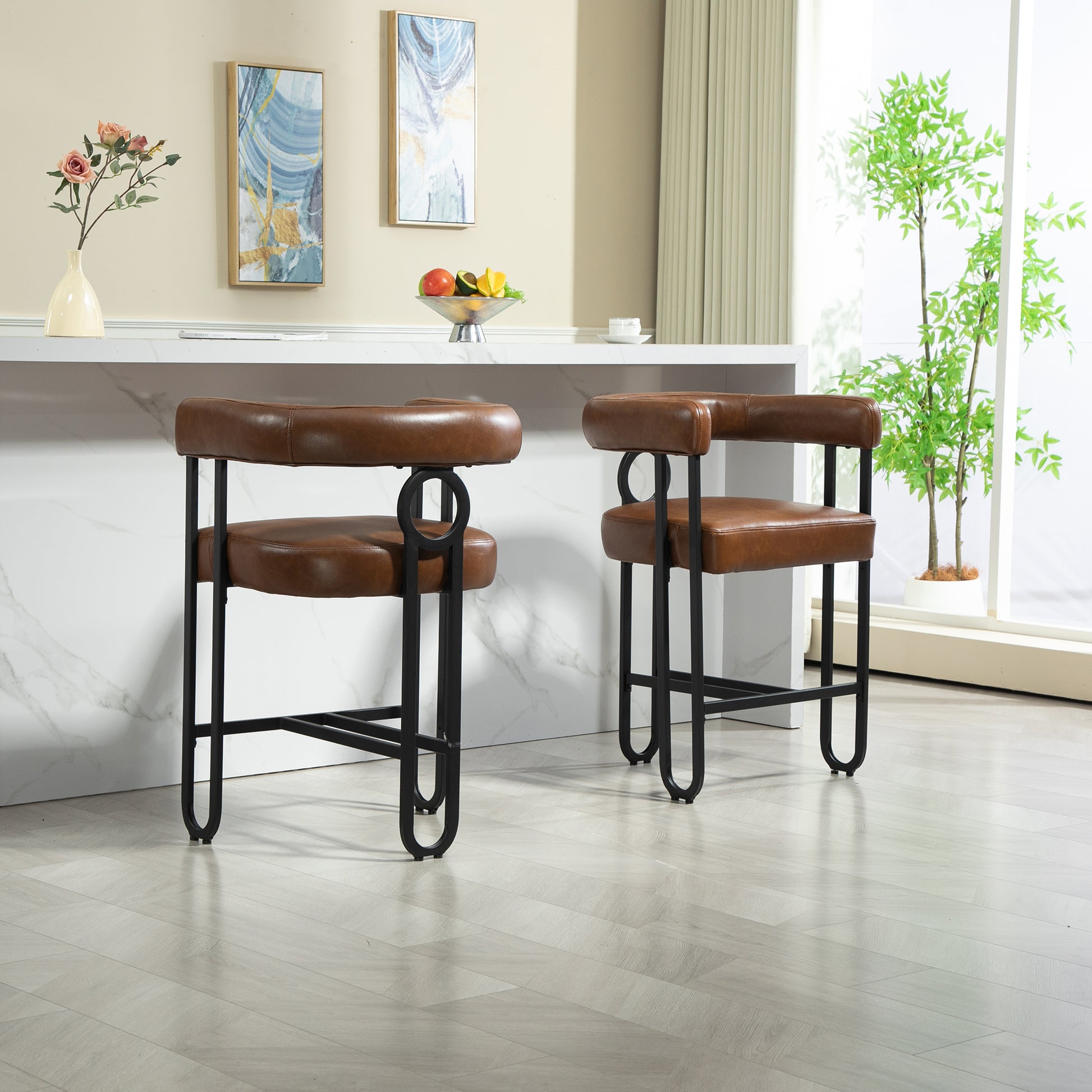 Coolmore Bar Stools Set Of 1, Modern Bar Stool With Back, Black Metal Frames, Upholstered Bar Stools For Kitchen Island, Pub, Club Light Brown Pu Light Brown Primary Living Space Foam Pu