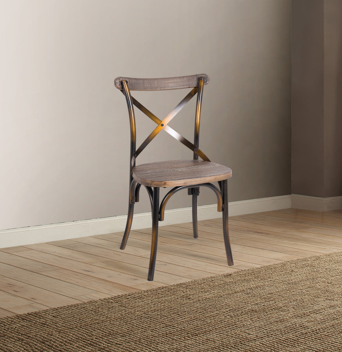 Antique Copper And Antique Oak Cross Back Side Chair Solid Oak Dining Room Rustic Side Chair Fir Cross Back 1 Wood Metal