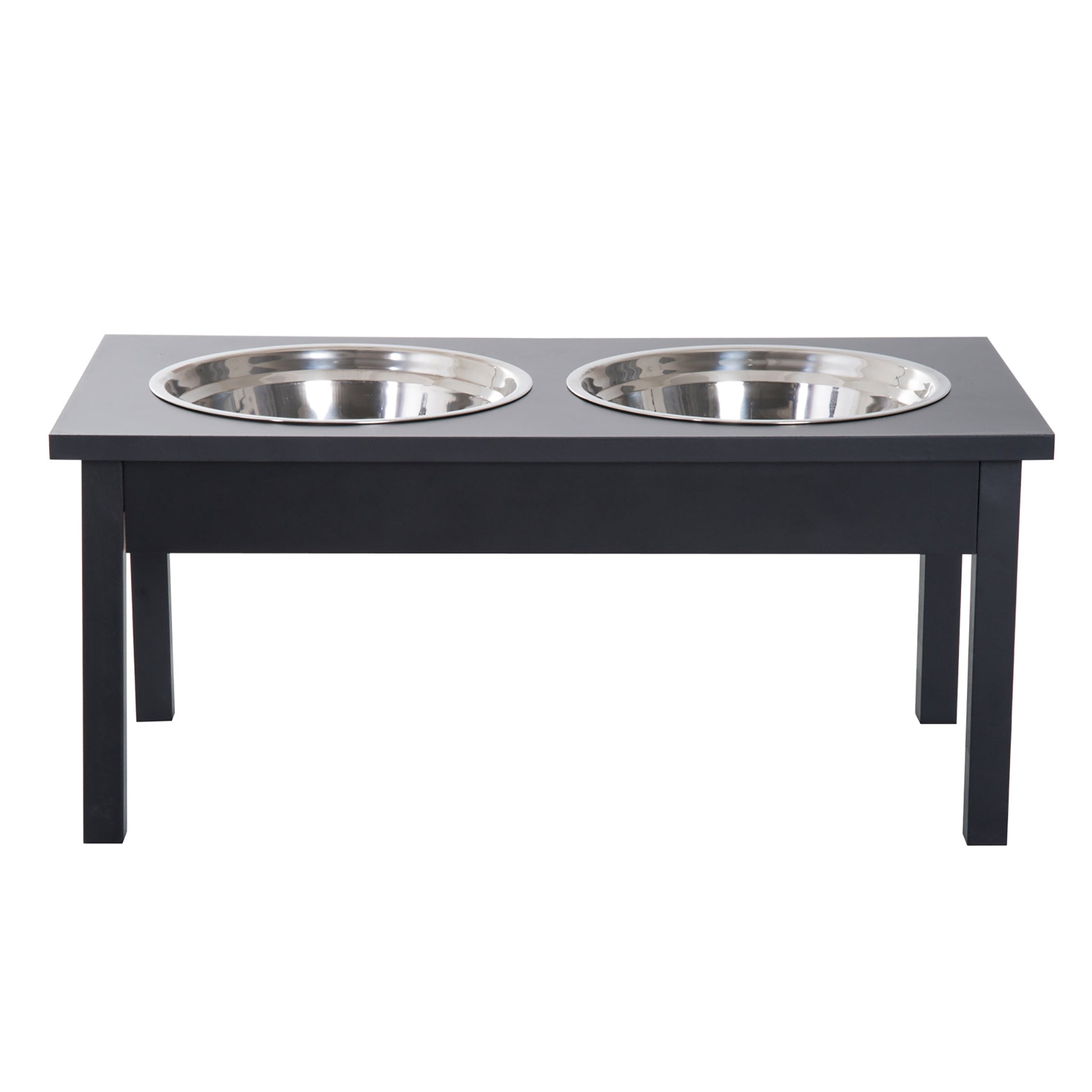 Pawhut 23" Wooden Heavy Duty Dog Food Bowls Pet Elevated Feeding Station Black Black Mdf