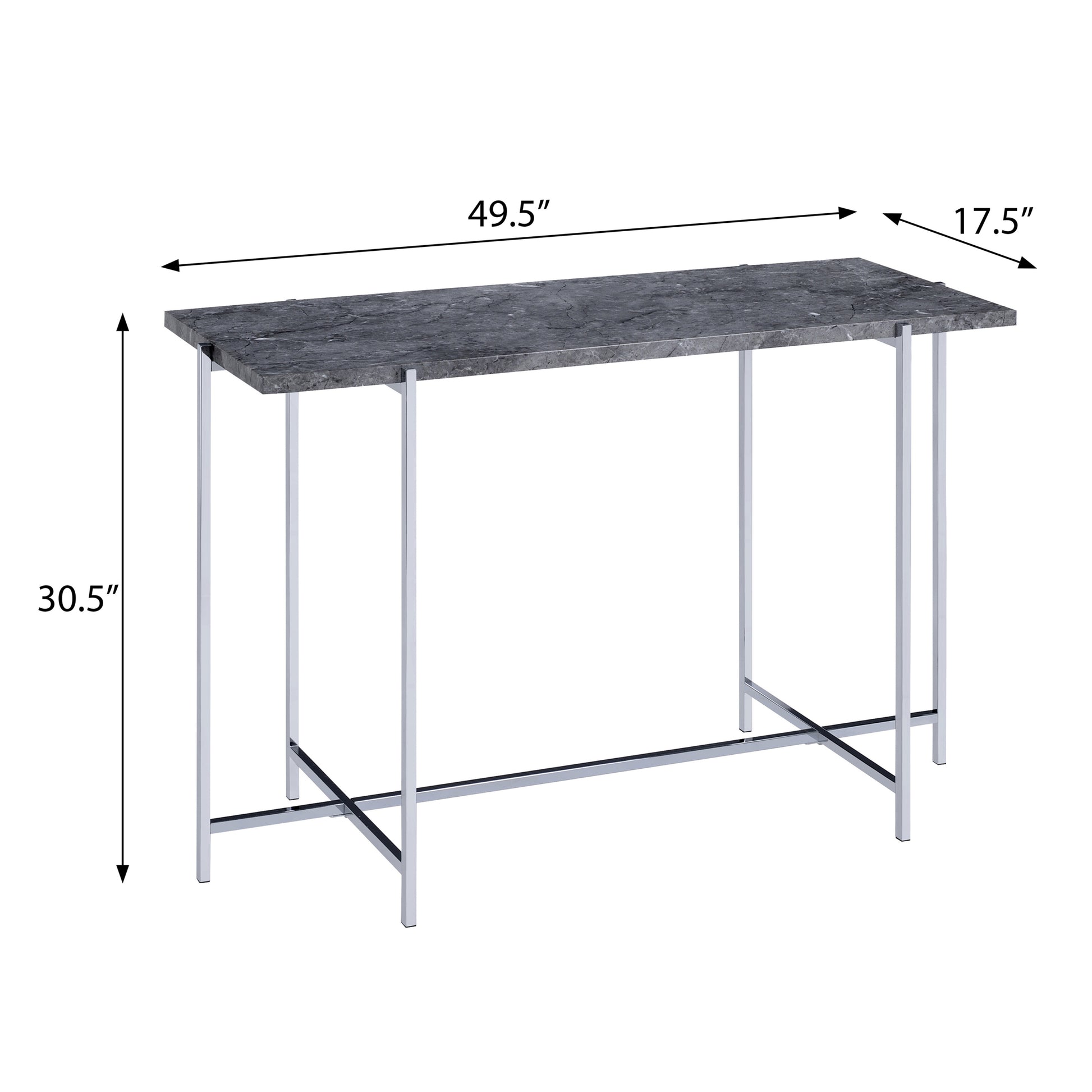 Grey And Chrome Rectangle Sofa Table Grey Silver Primary Living Space Rectangular Wood Metal