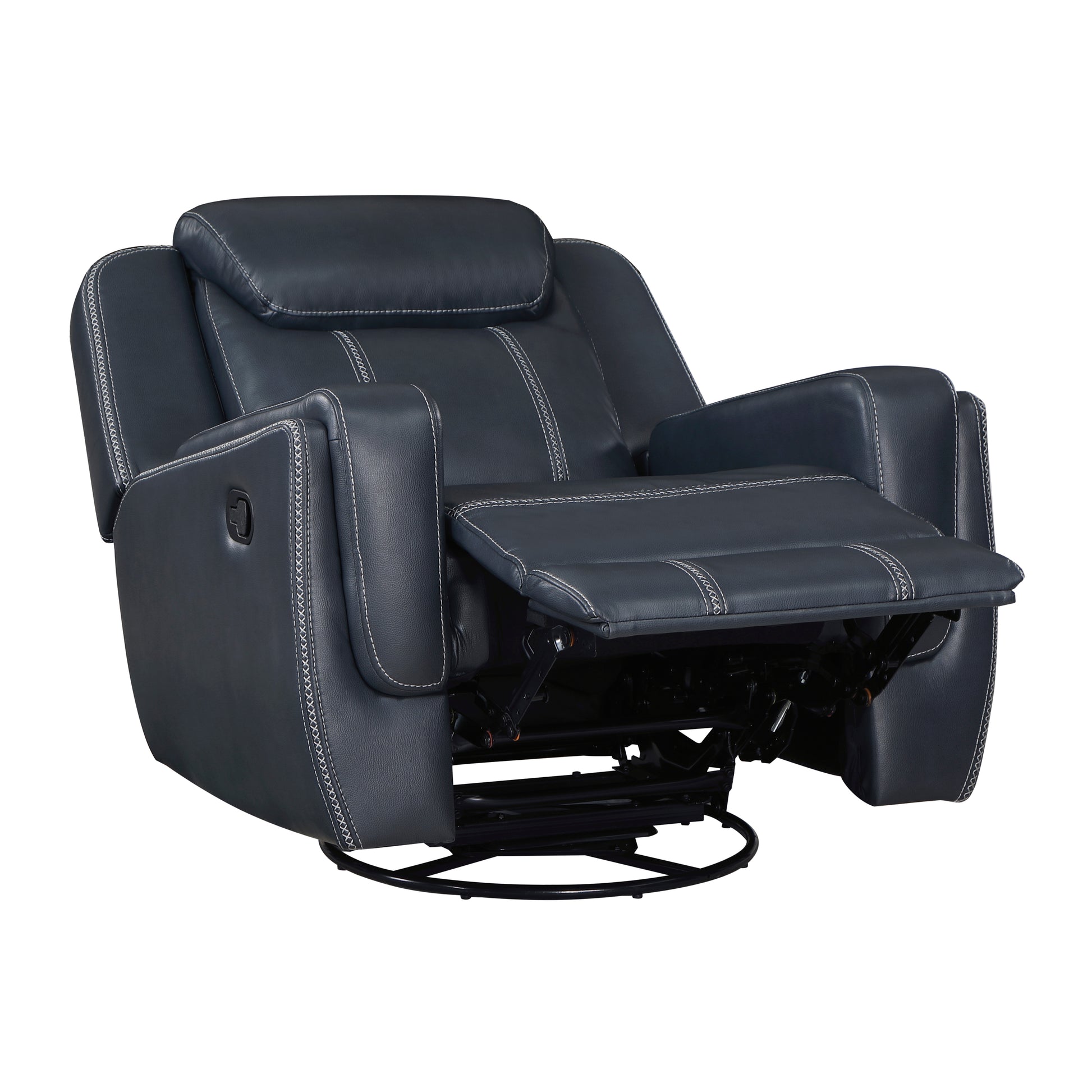 Modern Living Room Furniture 3Pc Reclining Sofa Set Bluefaux Leather Upholstery Sofa Loveseat Swivel Reclining Chair, Cup Holders, Power Outlets, Usb Ports Blue Faux Leather Wood Primary Living Space Modern Plywood,Solid Wood 6 Seat