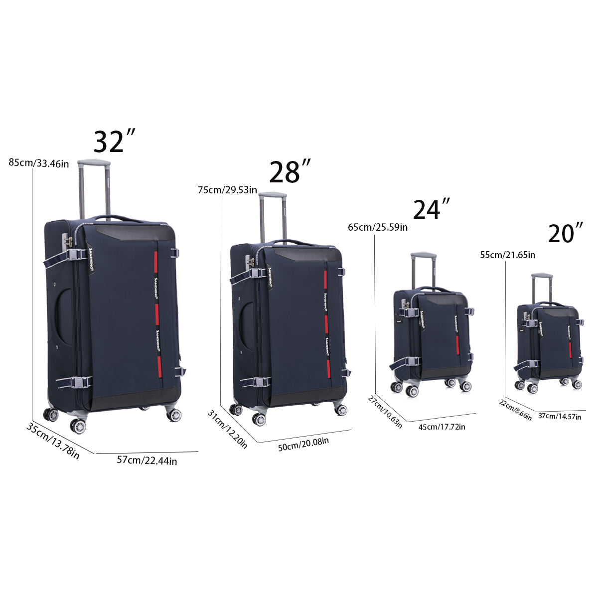 Softside Upright Luggage Set Expandable, Lightweight,4 Piece 20 24 28 32 Blue Fabric