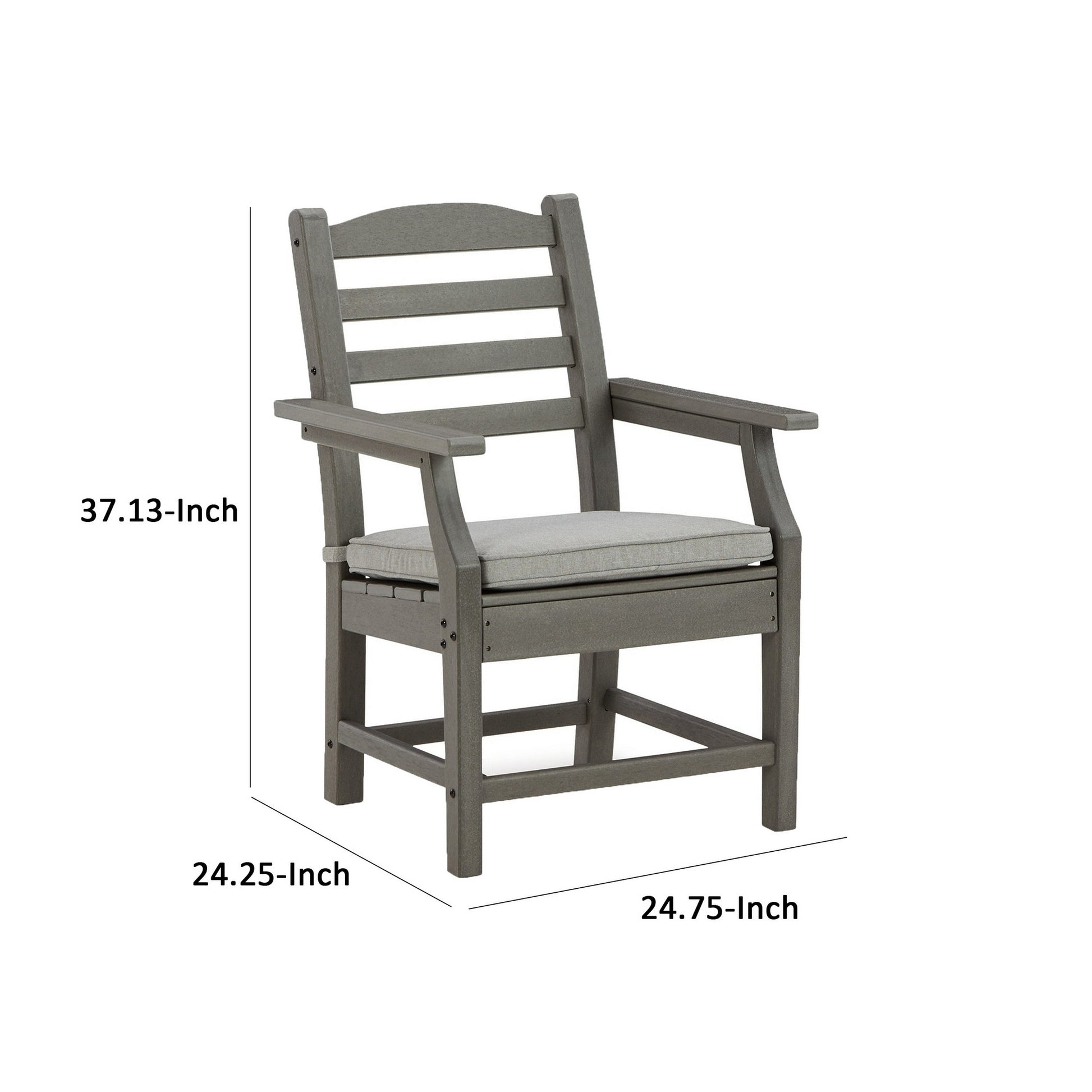 Clio 25 Inch Outdoor Arm Chair, Set Of 2, Gray Frame, Polyester Fabric Gray Hdpe