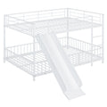 Full Over Full Size Metal Bunk Bed With Slide And Guardrails, White Full White Metal