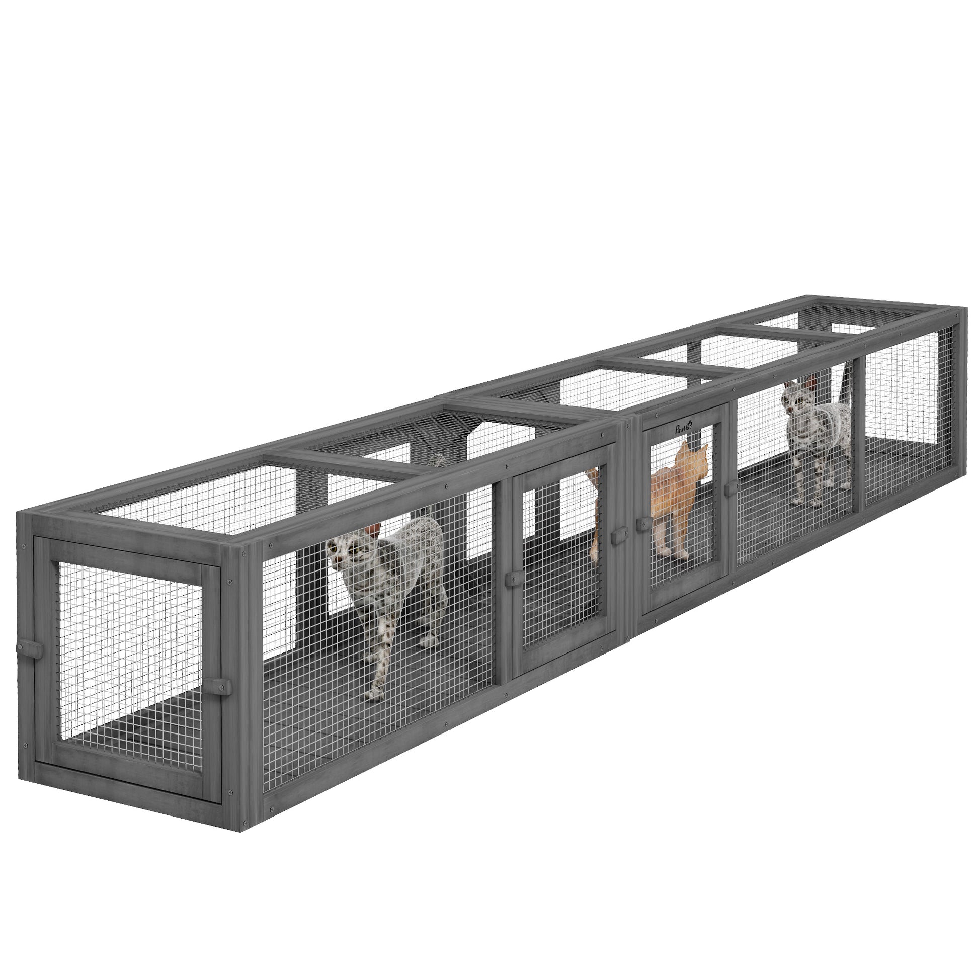 Pawhut Cat Tunnel Outdoor, Wooden Cat Tube With Combinable Design, 8 Doors, 98" Cat Toys For Kitty, Puppy, Pet, House, Window, Cage, Dark Gray Dark Grey Wood