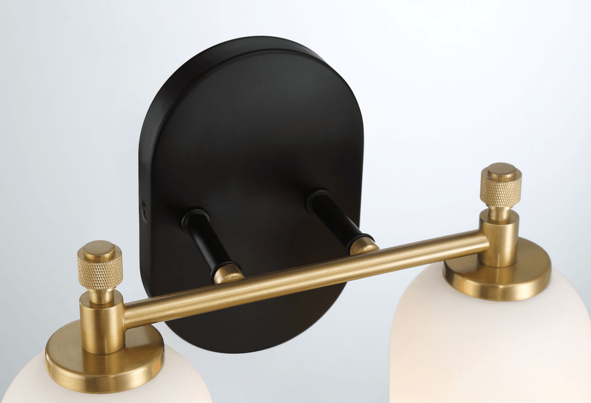 Vortex Two Lights Vanity In Traditional Style For Over Bathroom Mirror Wall Sconce 12.25"W 10.125"H 5.5"E With White Frosted Glass Black,Gold,White Glass,Metal