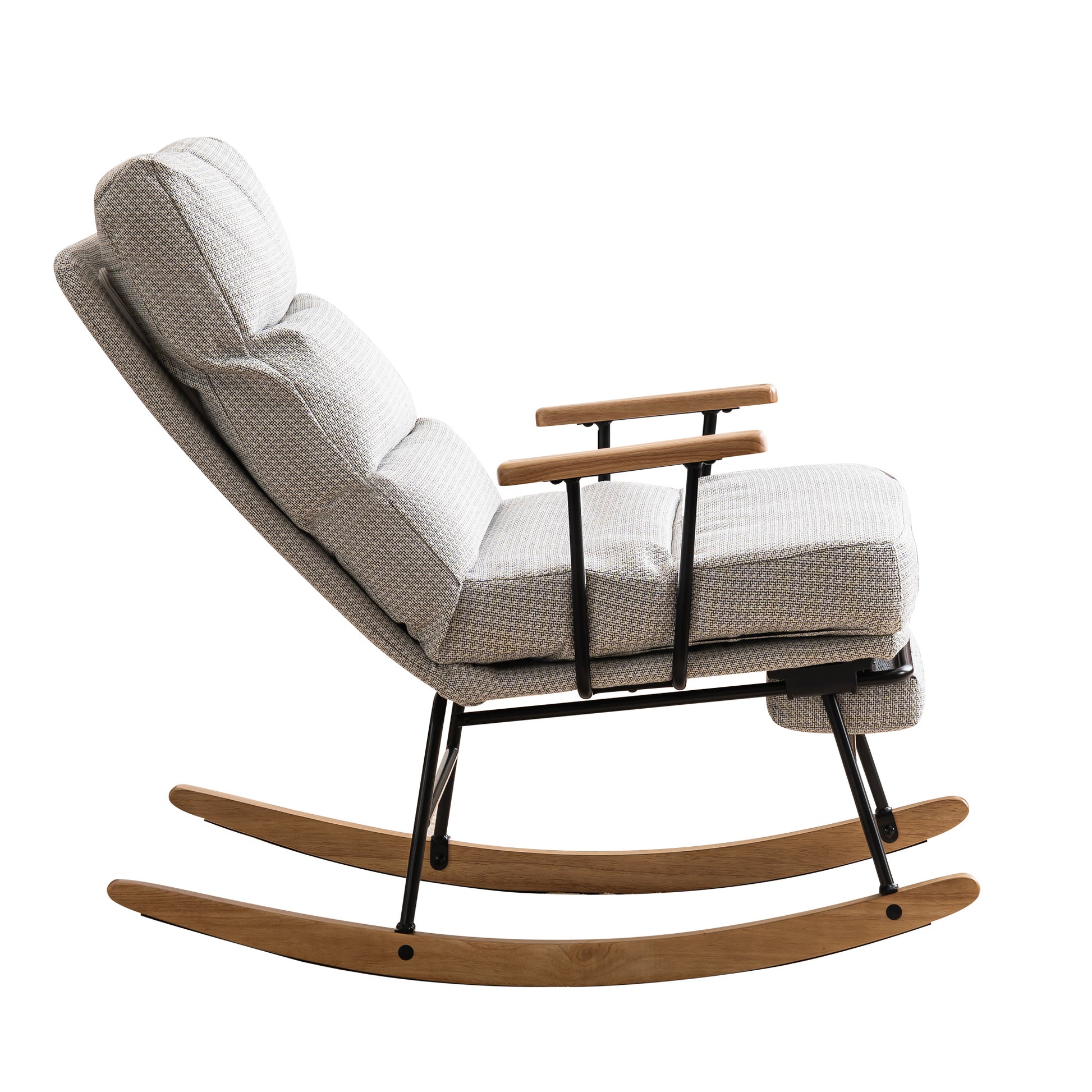 Modern Teddy Gliding Rocking Chair With High Back, Retractable Footrest, And Adjustable Back Angle For Nursery, Living Room, And Bedroom Grey Fabric