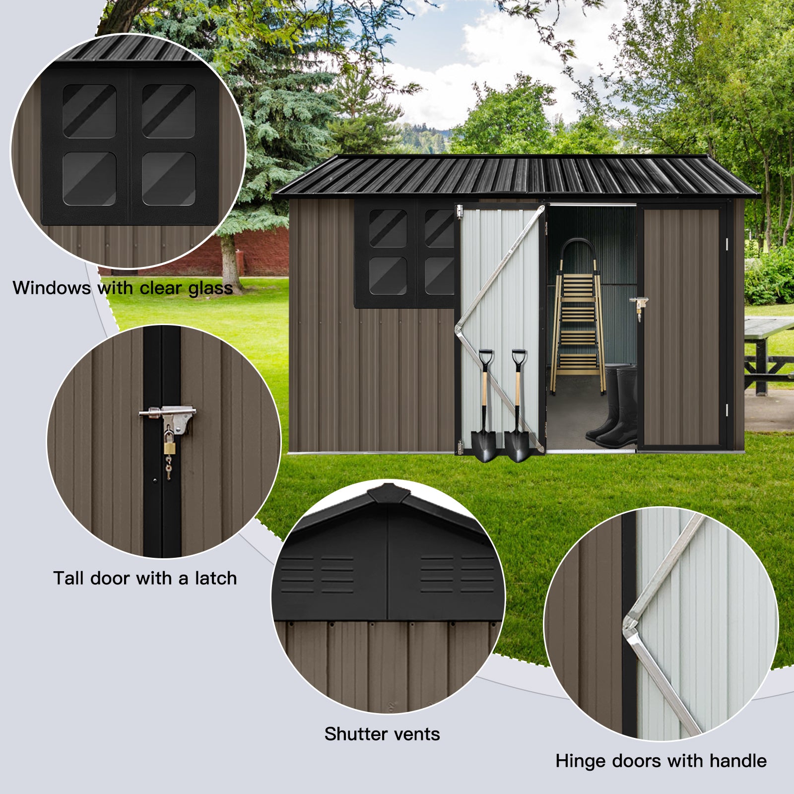 Metal Garden Sheds 6Ftx8Ft Outdoor Brown With Window Brown Metal