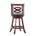 24 Inches Swivel Wooden Counter Stool With Geometric Back, Brown Brown Wood Fabric