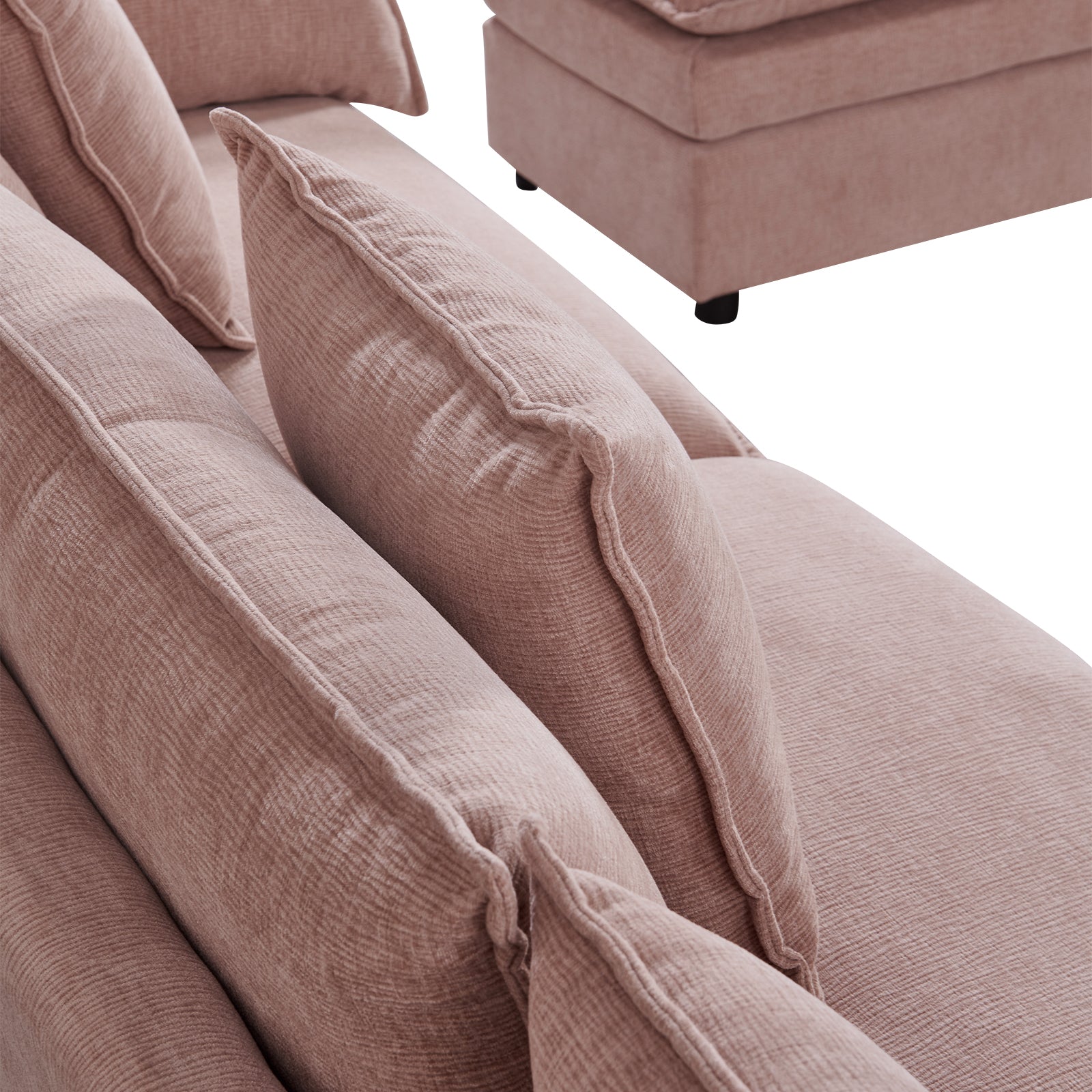 108.66"Modern Chenille L Shaped Sectional Sofa With Convertible Chaise, Comfy Cloud Couch Deep Sectional Sofa With Ottomans For Living Room Pink Wood Foam Chenille 3 Seat