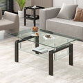 Transparent Tempered Glass Coffee Table, 2 Layer Storage Tea Table, Clear Center Table Clear Tempered Glass